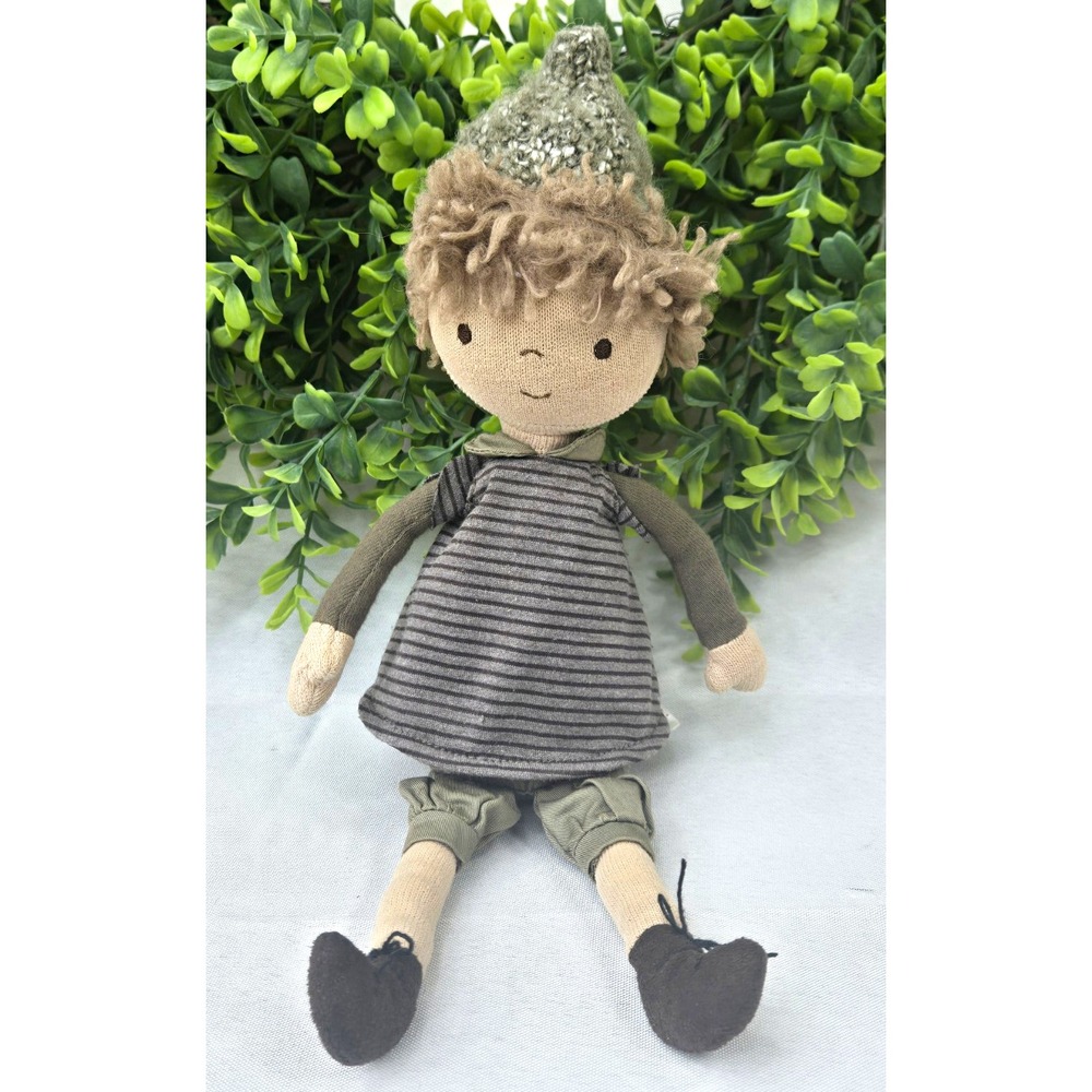 Rare Retired Jellycat Chestnut Doll Plush Ragdoll Green Tweed Hat Stripe Dress